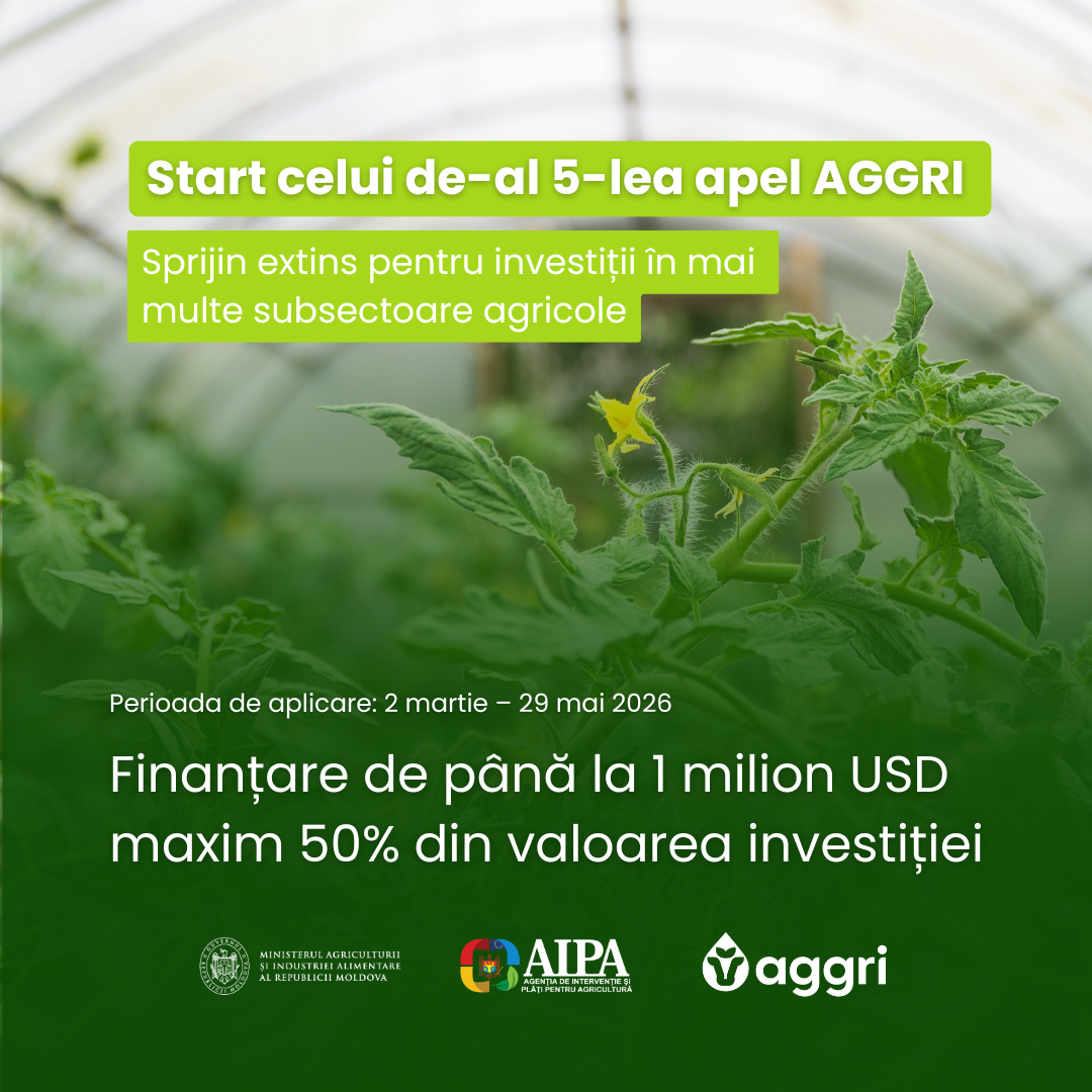 Granturi de până la 1 milion USD: Apelul 5 AGGRI este deschis din 2 martie